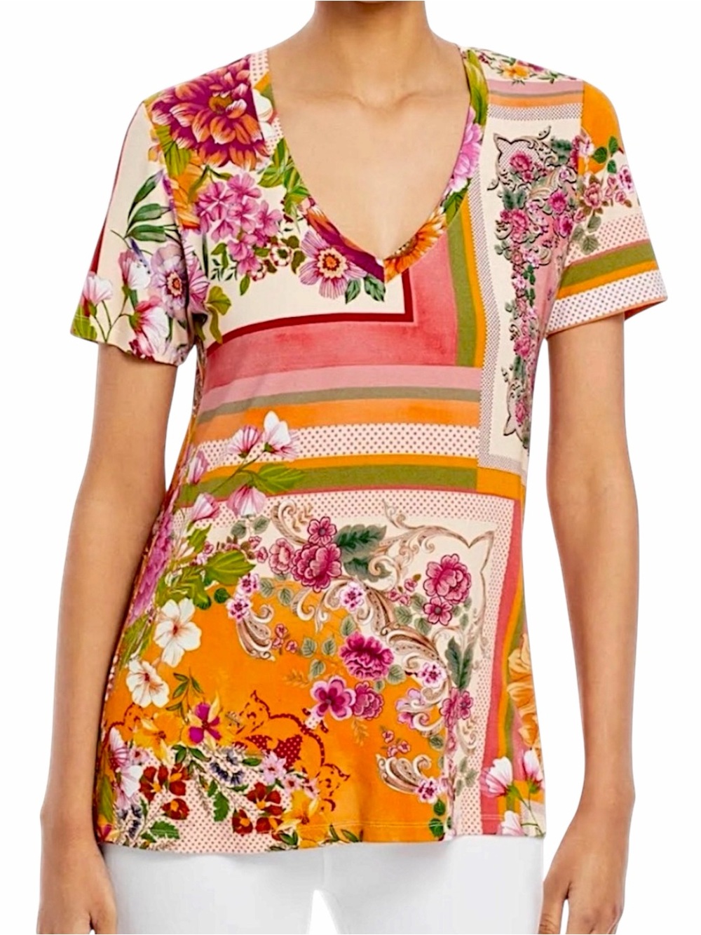 Johnny Was Janie V Neck Short Sleeve Tee